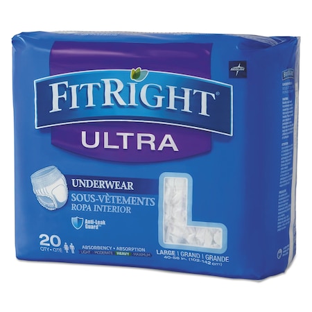 Medline FitRight Ultra Protective Underwear, Large, 40" to 56" Waist, PK80 FIT23505A